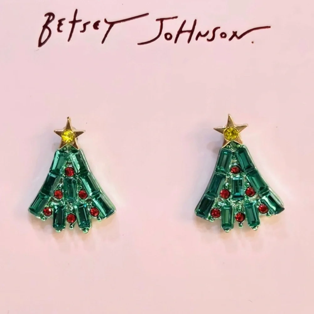 BETSEY JOHNSON Santa Baby Red & Green Crystal Baguettes Christmas Tree NEW NWT - Picture 2 of 4